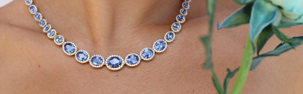 Women’s gold necklace with blue sapphires